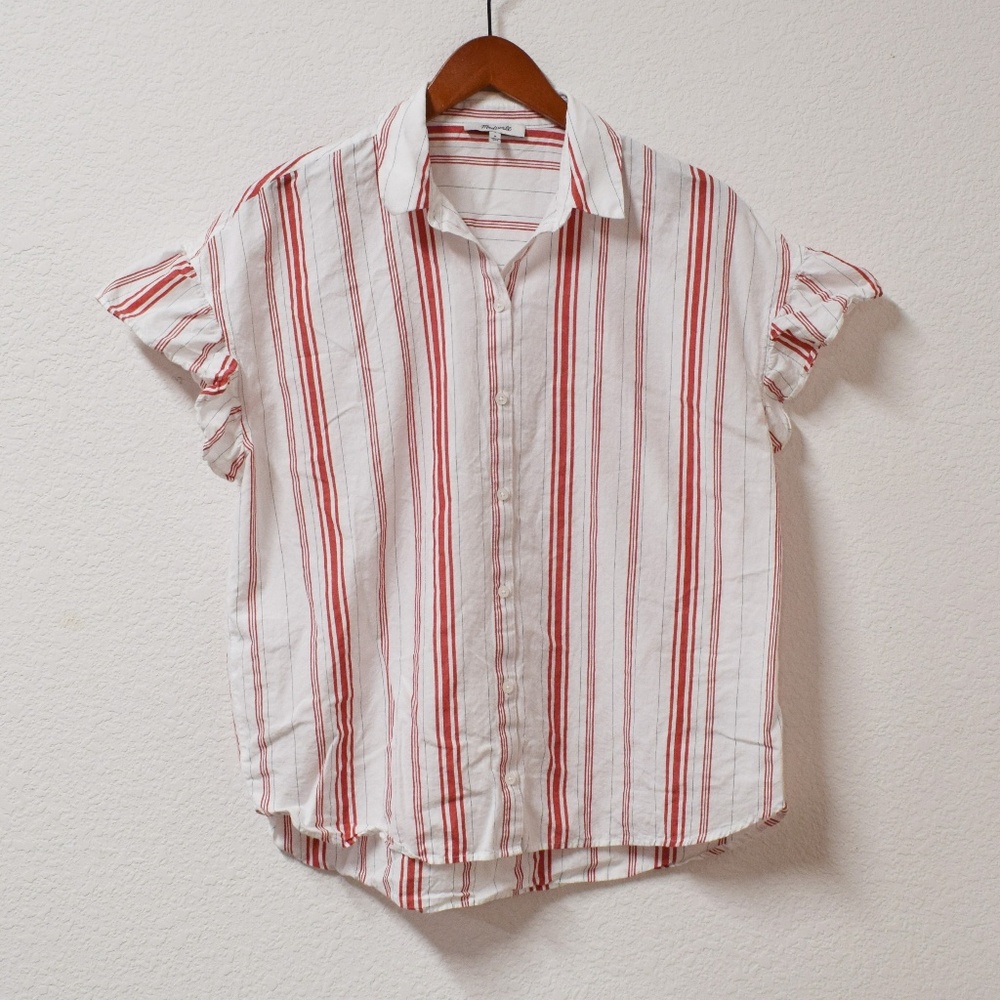 Madewell Central Ruffle Sleeve shirt  Carey Stripe